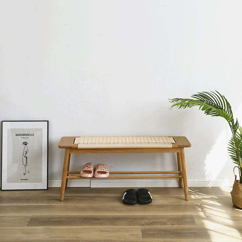 Nordic Oak Cherry Wood Cord 2-Tier Rectangular Bench — With Hanging Rack / Wood - Oak
