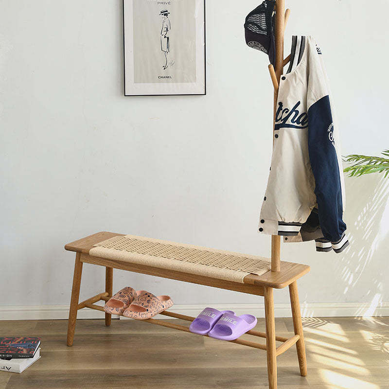 Nordic Oak Cherry Wood Cord 2-Tier Rectangular Bench — Without Hanging Rack / Wood - Oak