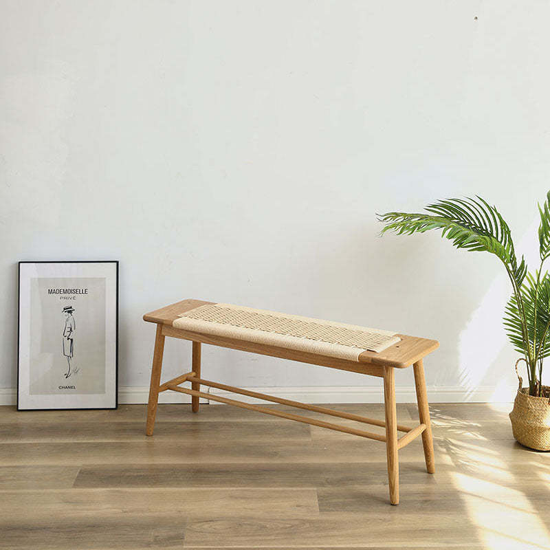 Nordic Oak Cherry Wood Cord 2-Tier Rectangular Bench — With Hanging Rack / Wood - Cherry Wood