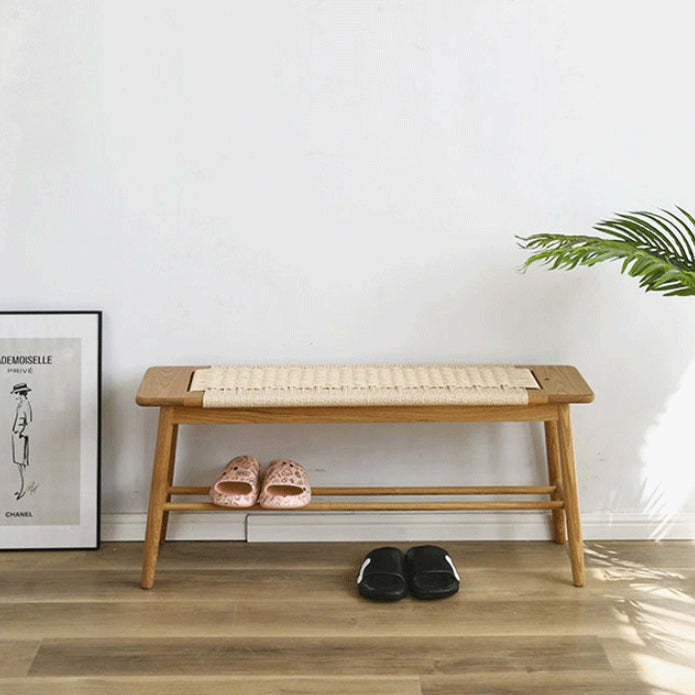 Nordic Oak Cherry Wood Cord 2-Tier Rectangular Bench