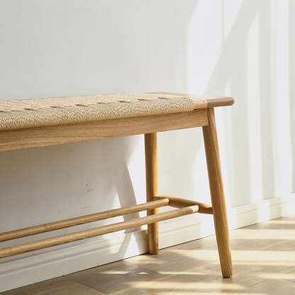 Nordic Oak Cherry Wood Cord 2-Tier Rectangular Bench — With Hanging Rack / Walnut - Oak