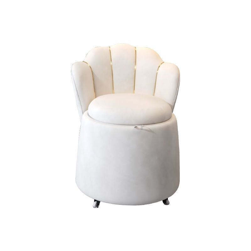 Nordic Velvet Wood Petal-Back Storage Vanity Stool