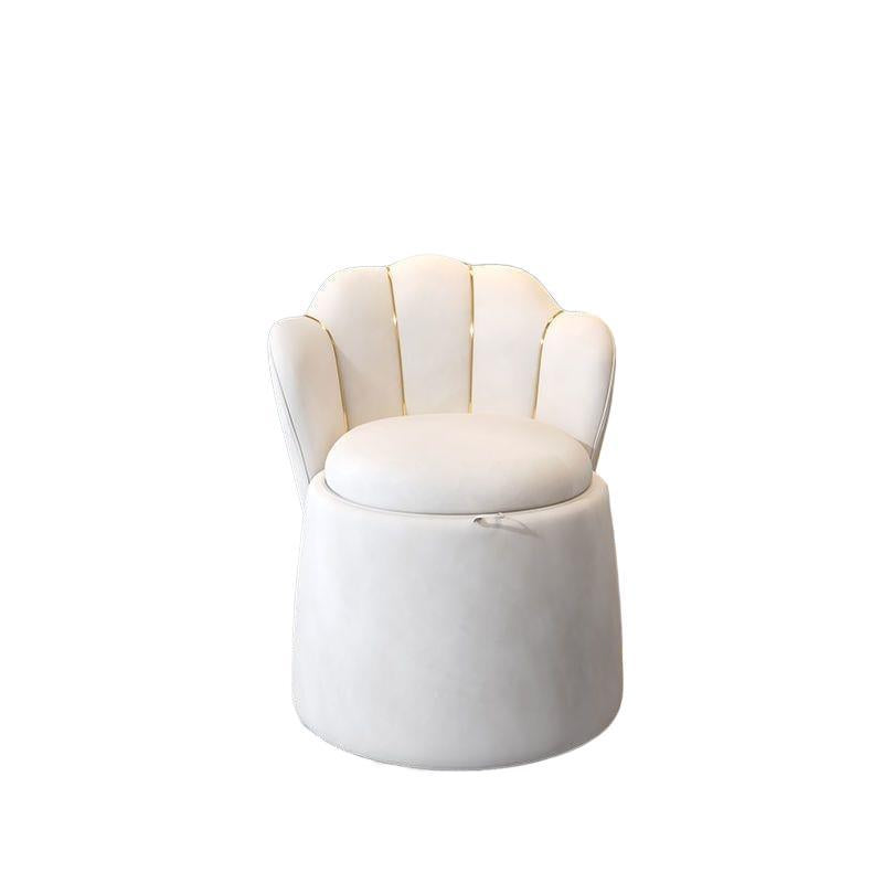 Nordic Velvet Wood Petal-Back Storage Vanity Stool