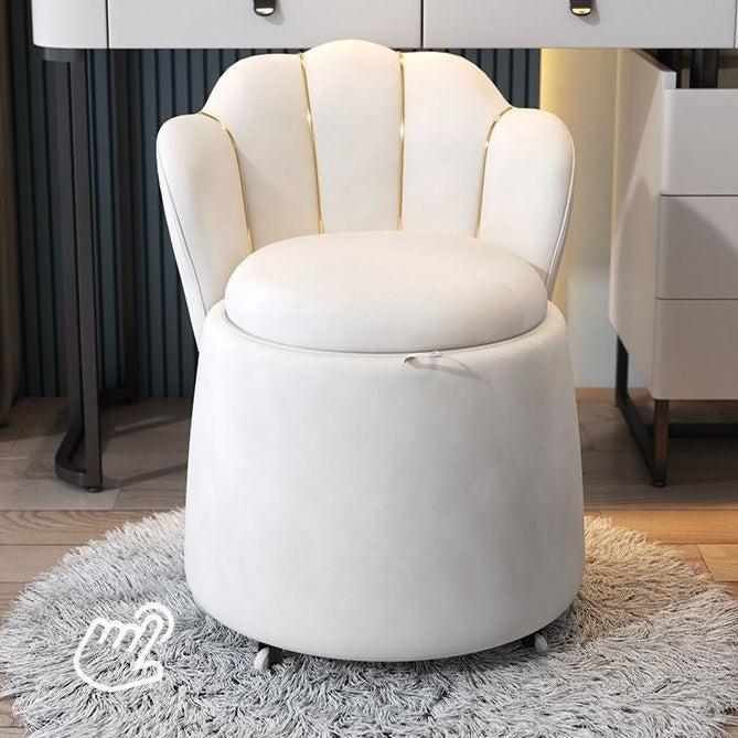 Nordic Velvet Wood Petal-Back Storage Vanity Stool — Without Wheels / Gray