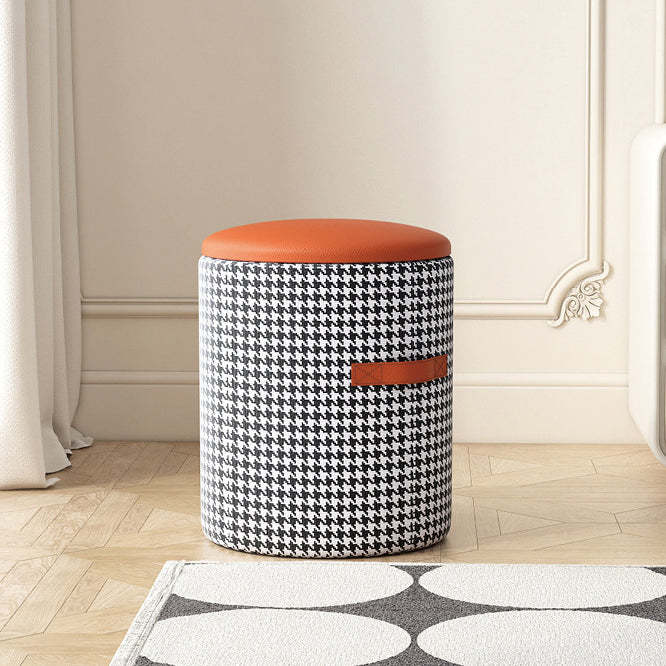 Nordic Leather Wood Round Hidden Storage Vanity Stool — Bird's Eye Dark Gray