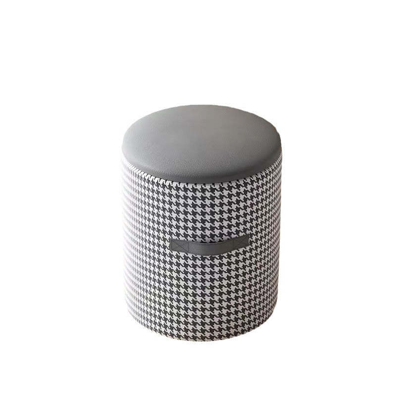 Nordic Leather Wood Round Hidden Storage Vanity Stool