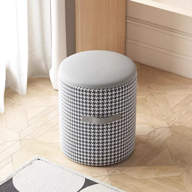 Nordic Leather Wood Round Hidden Storage Vanity Stool