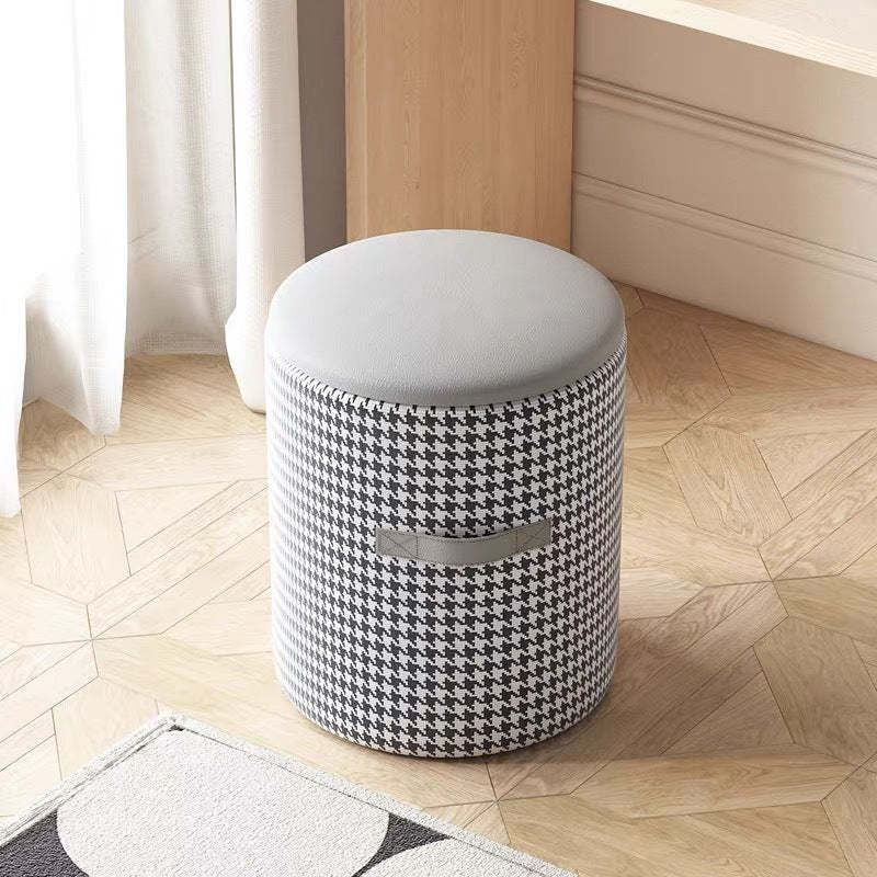 Nordic Leather Wood Round Hidden Storage Vanity Stool