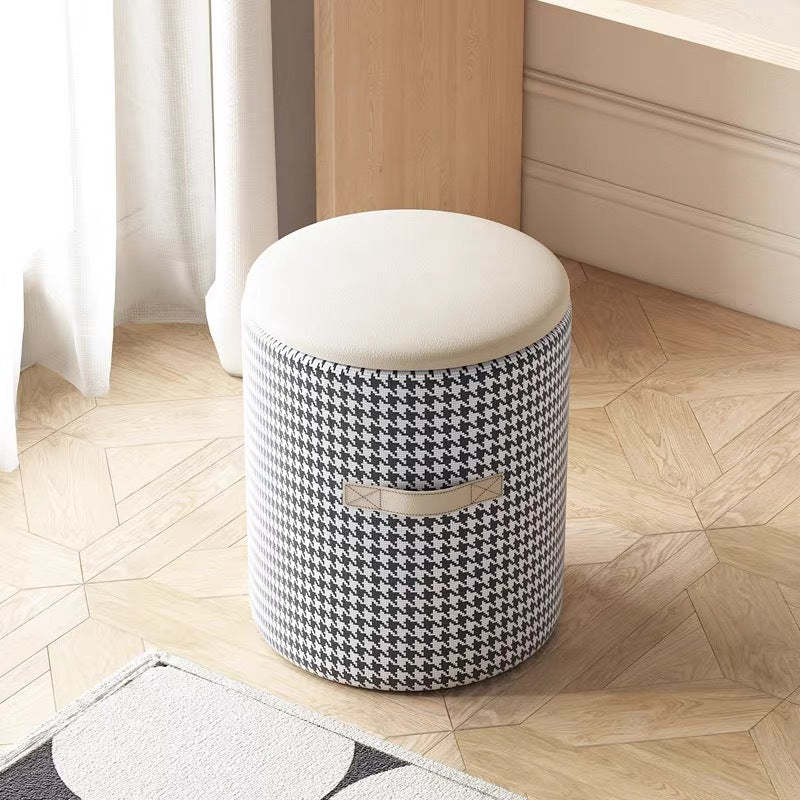 Nordic Leather Wood Round Hidden Storage Vanity Stool