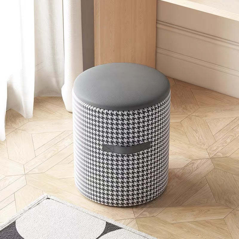 Lighom nordic storage round gray vanity stools in leather wood