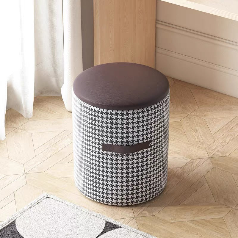 Nordic Leather Wood Round Hidden Storage Vanity Stool