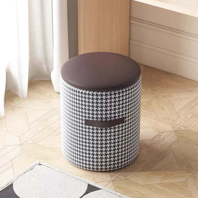 Nordic Leather Wood Round Hidden Storage Vanity Stool — Bird's Eye Orange