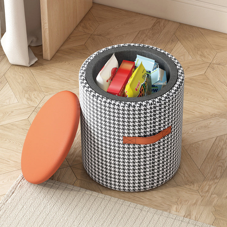 Nordic Leather Wood Round Hidden Storage Vanity Stool — Bird's Eye Beige