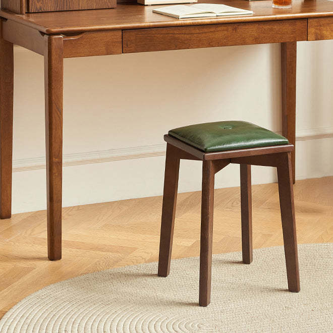Retro Microfiber Leather Rubberwood Vanity Stool