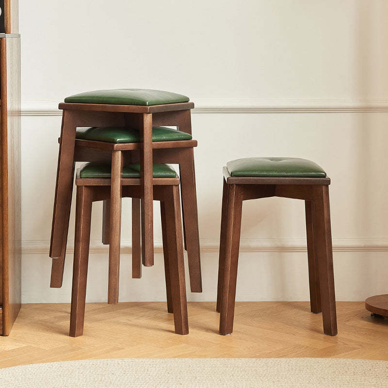 Retro Microfiber Leather Rubberwood Vanity Stool