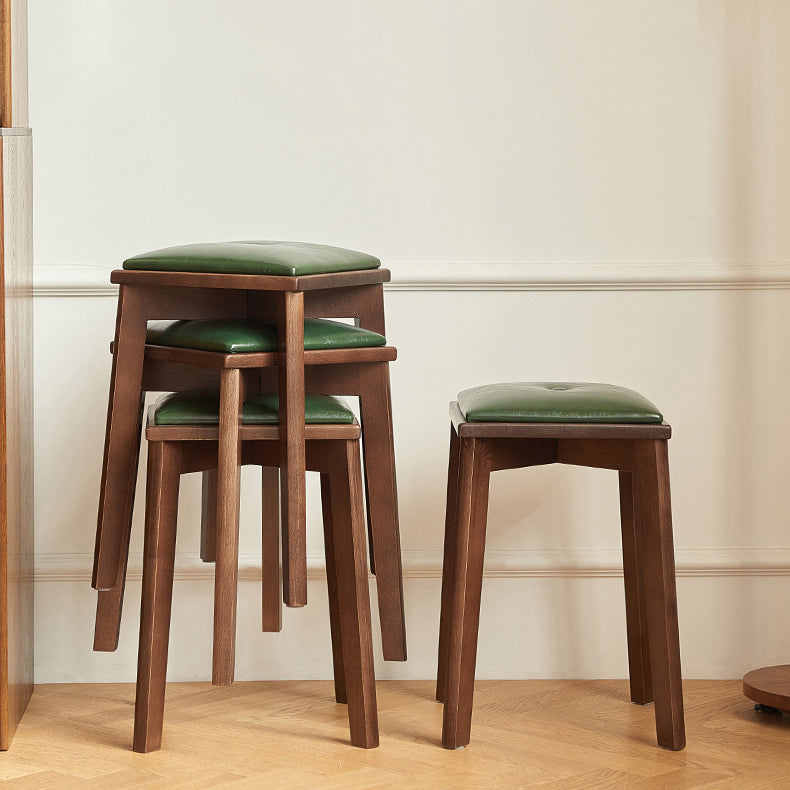 Retro Microfiber Leather Rubberwood Vanity Stool