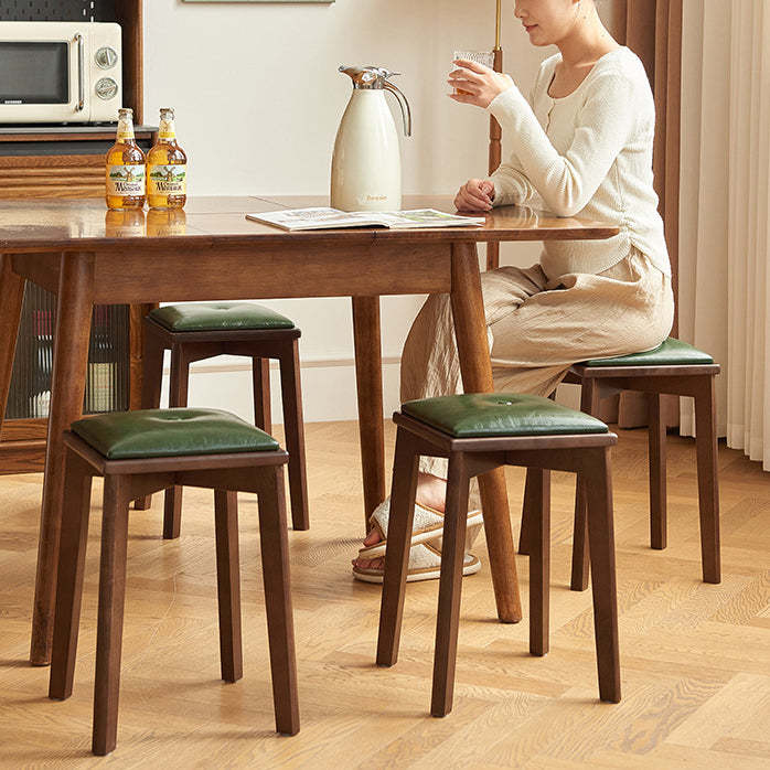 Retro Microfiber Leather Rubberwood Vanity Stool