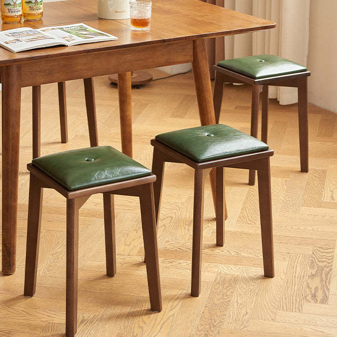Retro Microfiber Leather Rubberwood Vanity Stool
