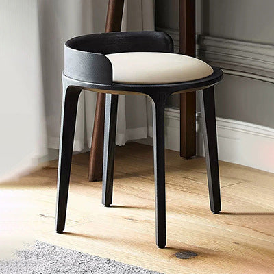 Retro Ash Oak Wood Leather Round Vanity Stool