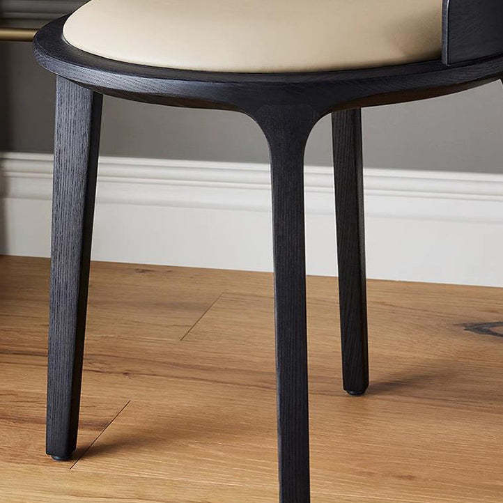 Retro Ash Oak Wood Leather Round Vanity Stool
