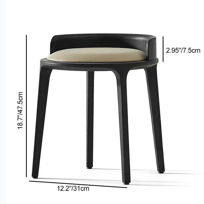 Retro Ash Oak Wood Leather Round Vanity Stool