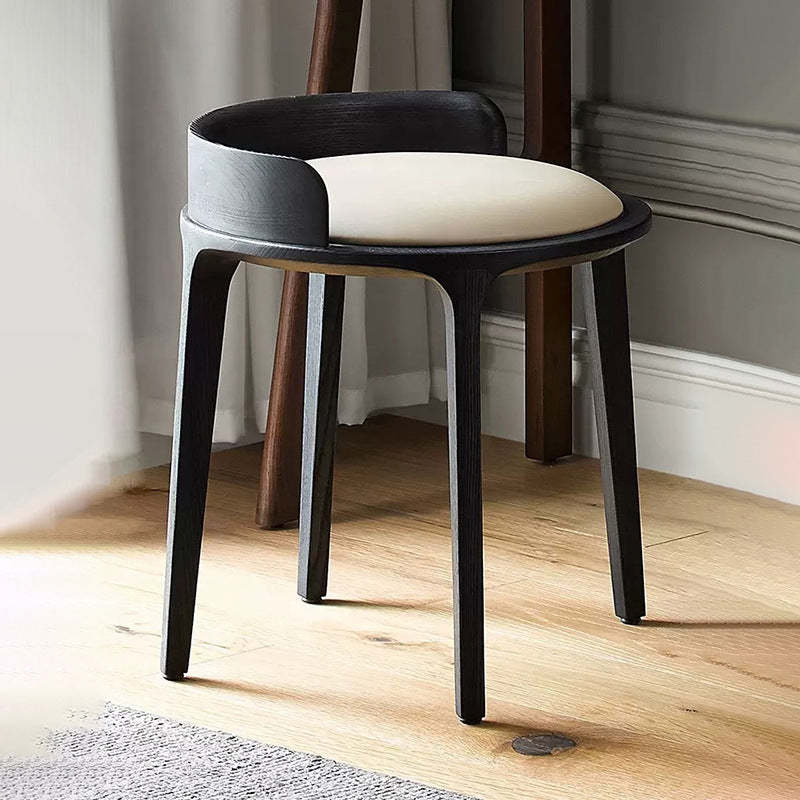 Retro Ash Oak Wood Leather Round Vanity Stool