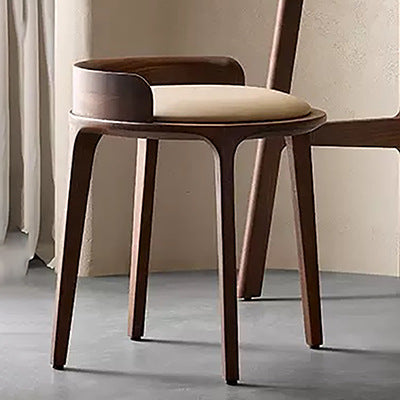 Retro Ash Oak Wood Leather Round Vanity Stool