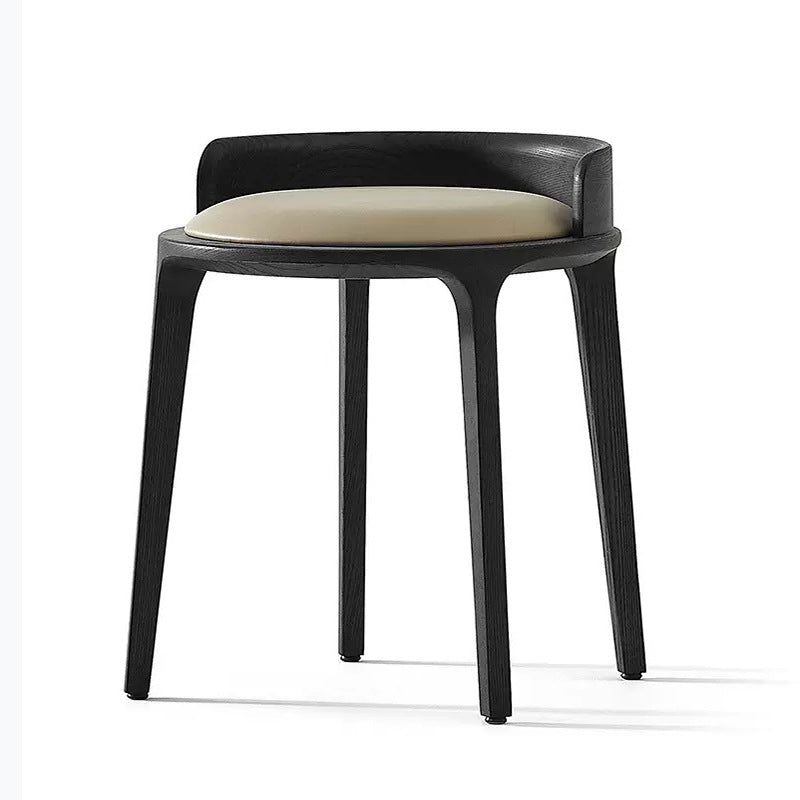 Retro Ash Oak Wood Leather Round Vanity Stool
