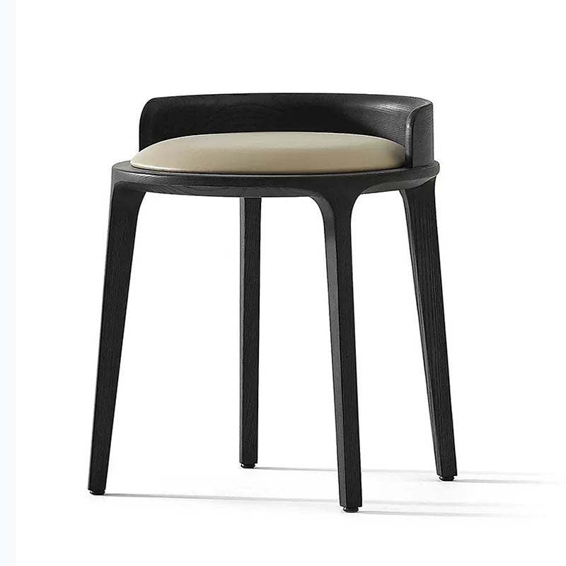 Retro Ash Oak Wood Leather Round Vanity Stool