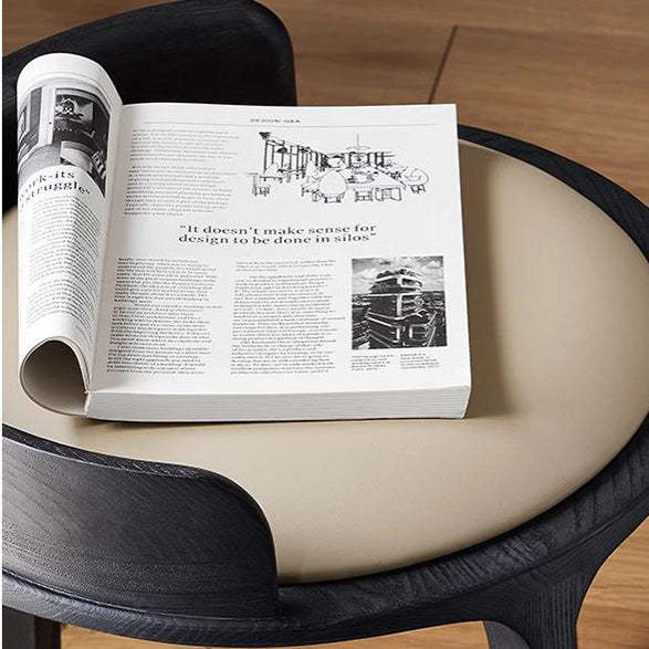 Retro Ash Oak Wood Leather Round Vanity Stool