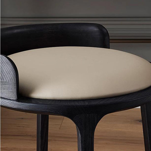Retro Ash Oak Wood Leather Round Vanity Stool