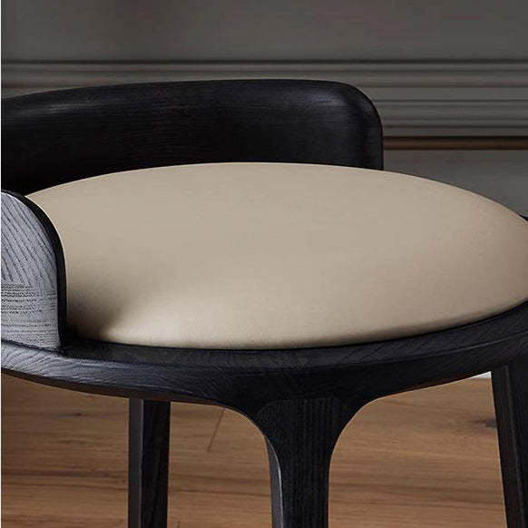 Retro Ash Oak Wood Leather Round Vanity Stool