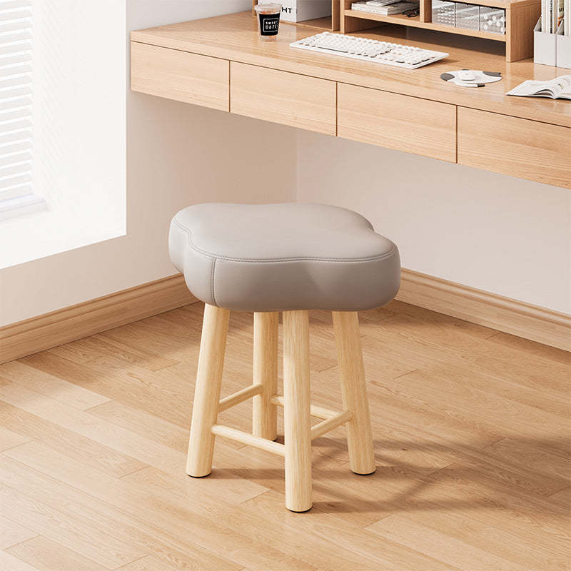 Nordic Lambswool Tech Fabric Wood Cloud Stool — Gray Seat + White Leg - Tech Fabric