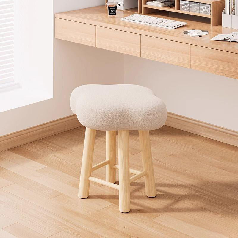 Nordic Lambswool Tech Fabric Wood Cloud Stool — White Seat + White Leg - Lambswool
