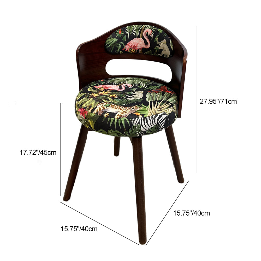 French Beech Wood Fabric Patterned Swivel Vanity Stool