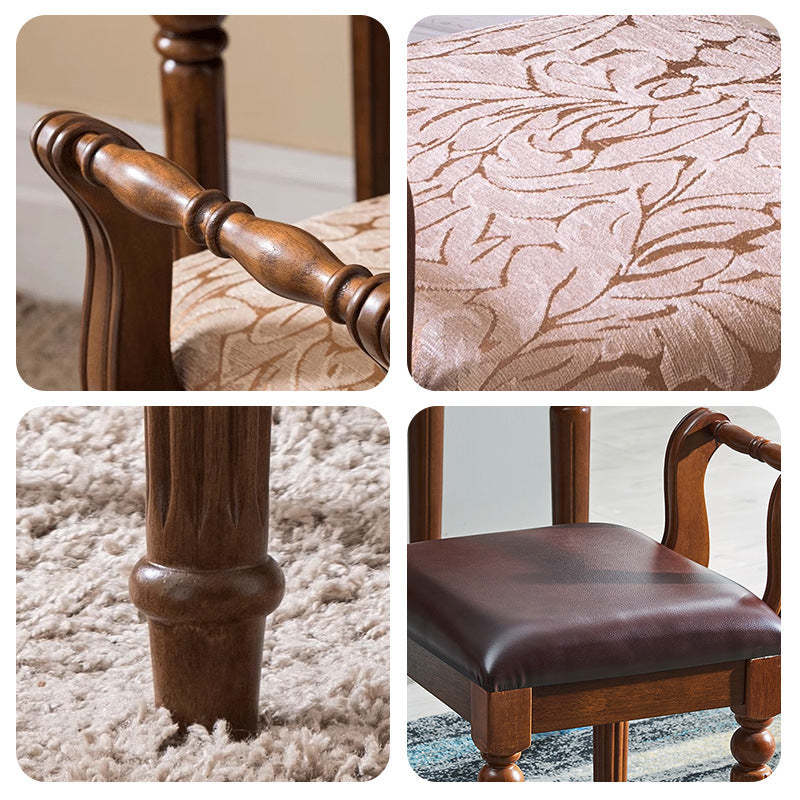 Retro Leather Fabric Wood Jacquard Vanity Stool — Jacquard / White