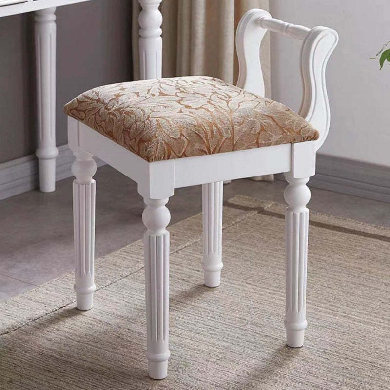 Retro Leather Fabric Wood Jacquard Vanity Stool — White / White