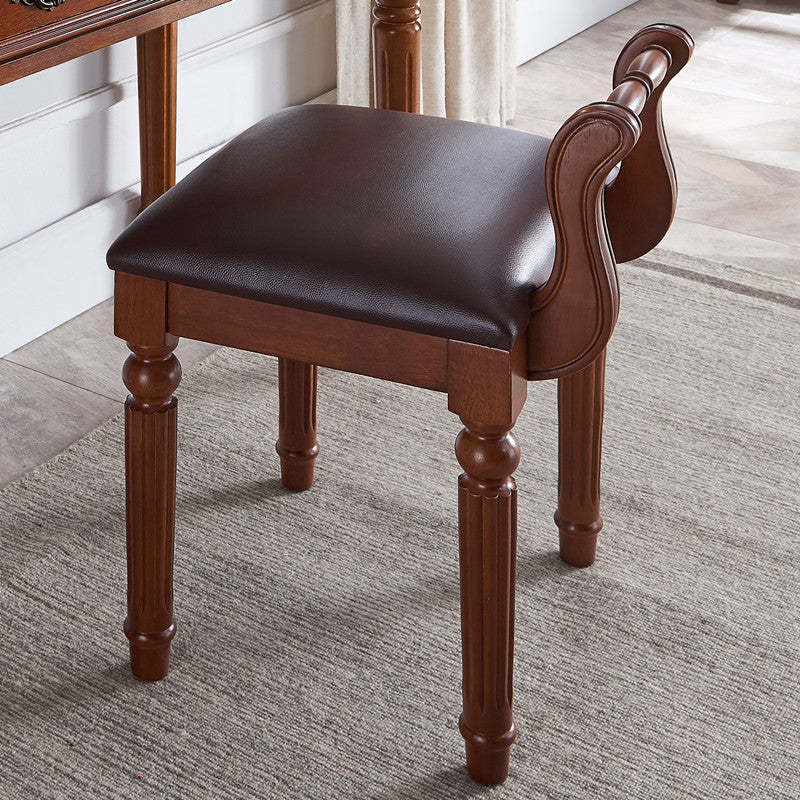 Retro Leather Fabric Wood Jacquard Vanity Stool — Orange / White