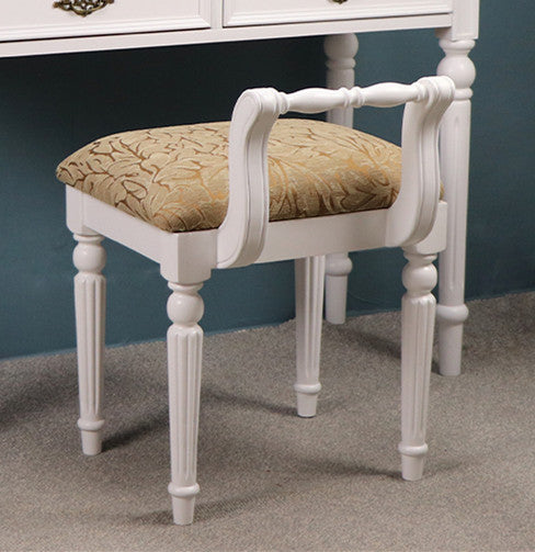 Retro Leather Fabric Wood Jacquard Vanity Stool — Orange / Oak Color