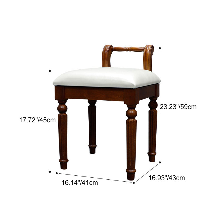 Retro Leather Fabric Wood Jacquard Vanity Stool — Brown / White