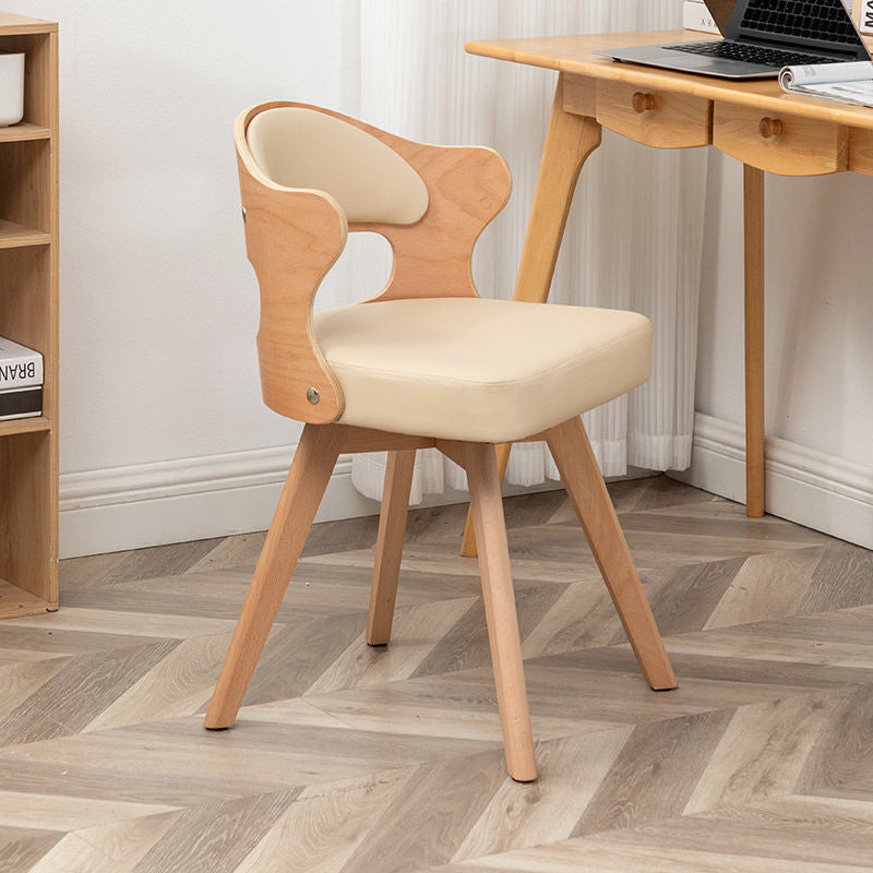 Nordic Rubberwood Leather Linen Swivel Desk Chair
