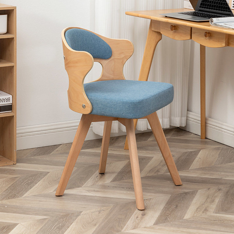 Gray linen desk rubberwood office chairs - nordic — Light Blue / Natural