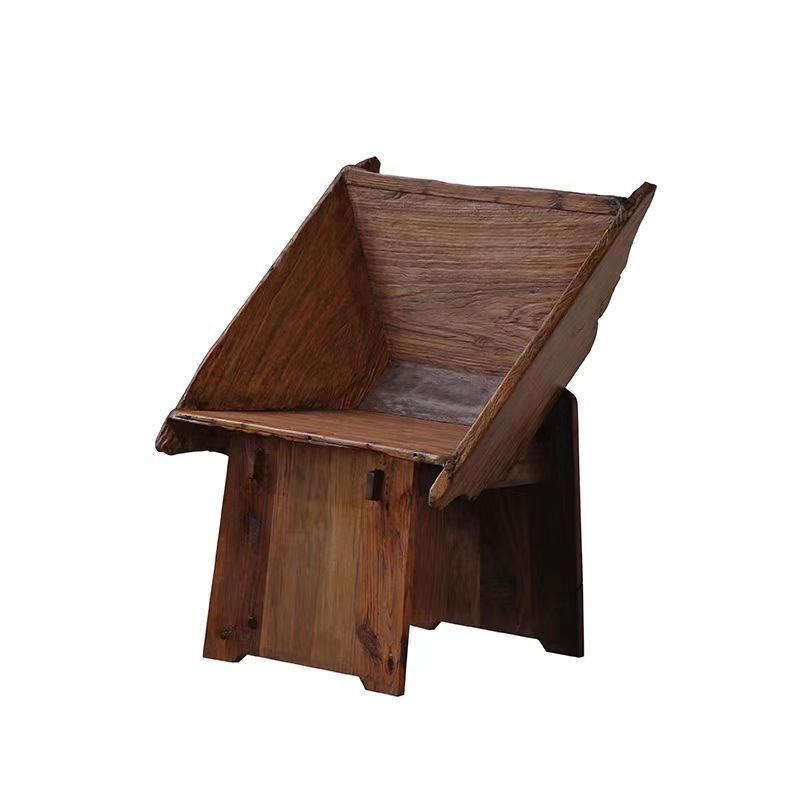 Vintage Elm Wood Square Lounge Chair