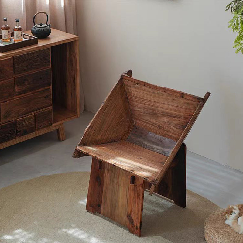 Vintage Elm Wood Square Lounge Chair