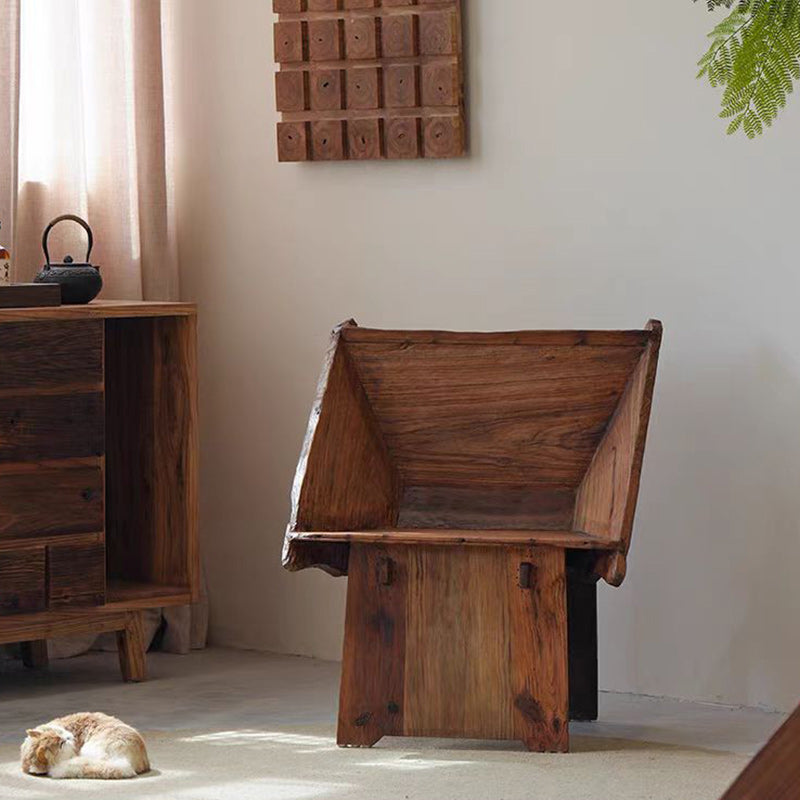 Vintage Elm Wood Square Lounge Chair