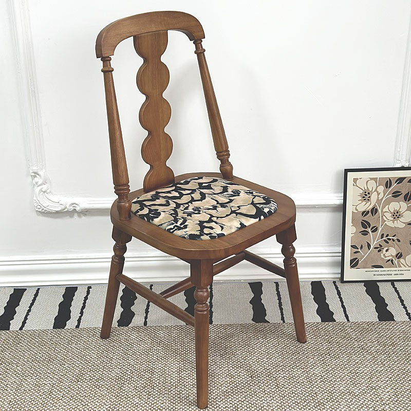 French Rubberwood Fabric Leather Beaded-Back Dining Chair