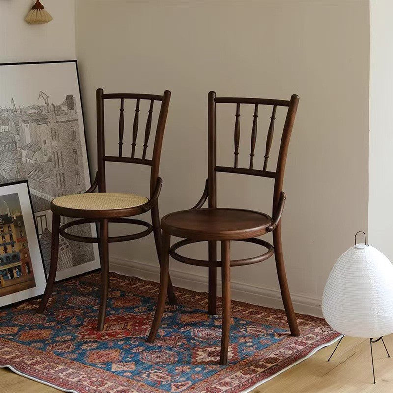 Retro Beech Wood Rattan Round Dining Chair