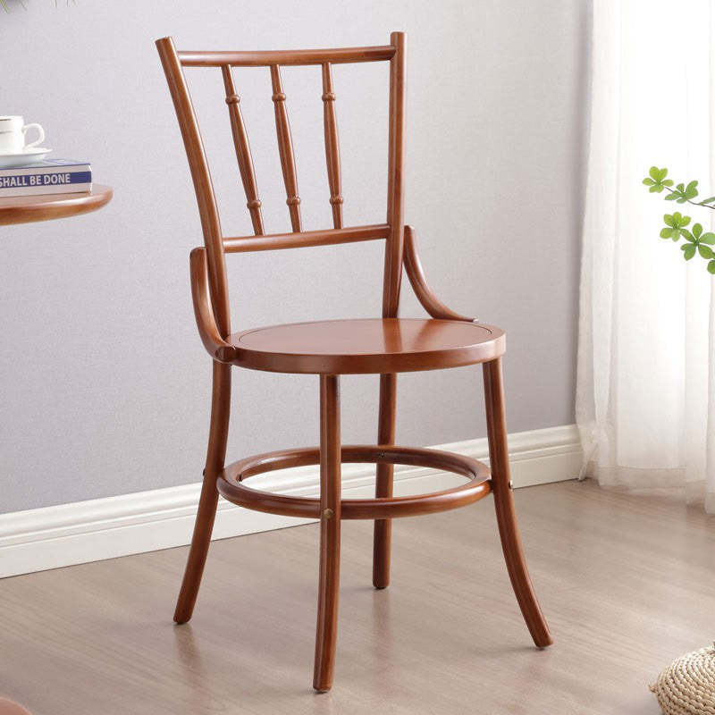 Retro Beech Wood Rattan Round Dining Chair — Rattan / Black