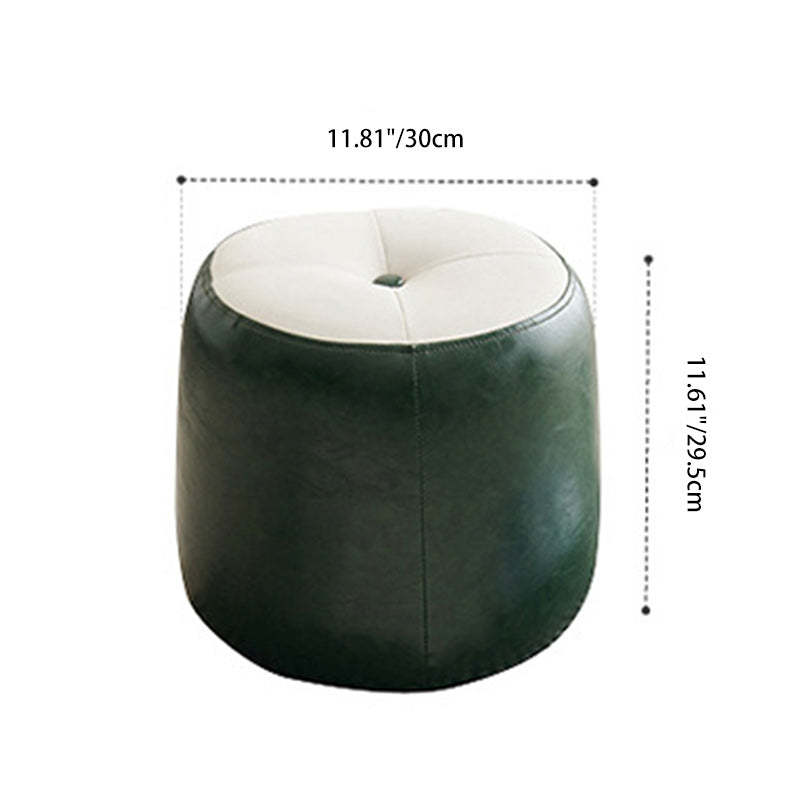 Retro Leather Wood Round Stackable Button Footstool — C / Coffee Color