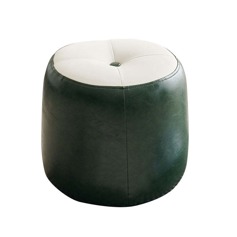 Retro Leather Wood Round Stackable Button Footstool